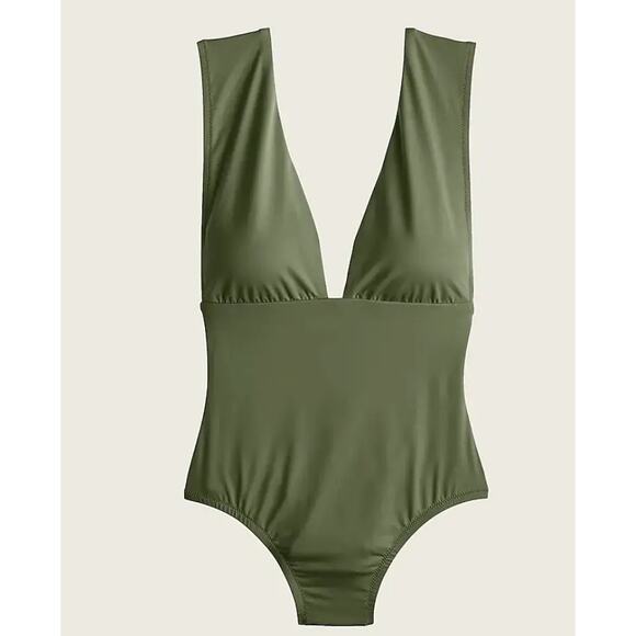 New NWT J. Crew Green Plunge V-Neck One-Piece Swim Bathing Suit Women's Size 24 - Picture 1 of 8